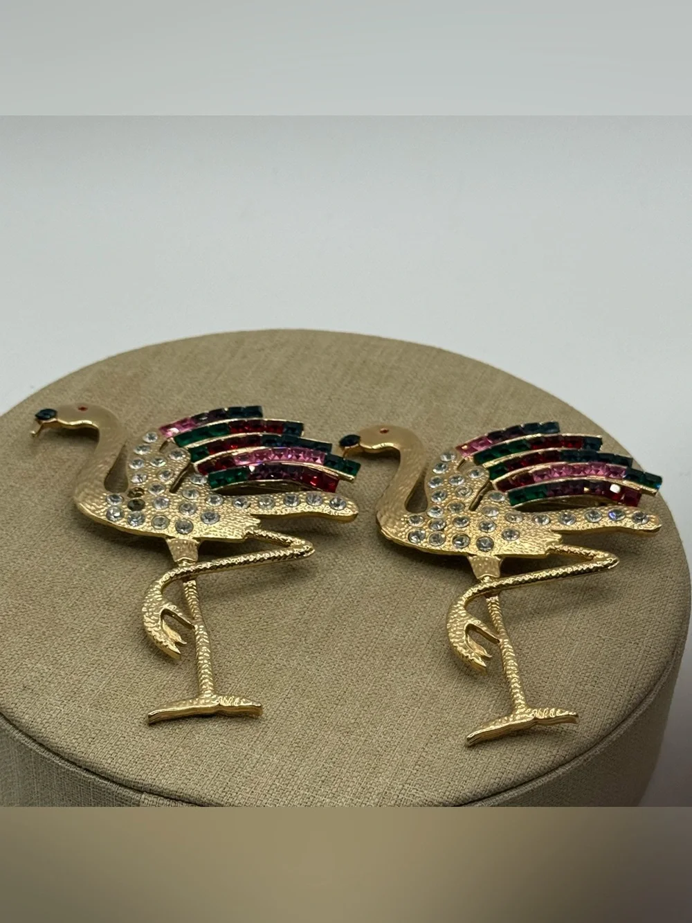 Gold Flamingo Crystal Drop Earrings with Multicolor Accents